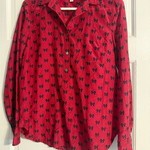 J. Crew Button-Up Shirt with Black Bow Pattern size 6